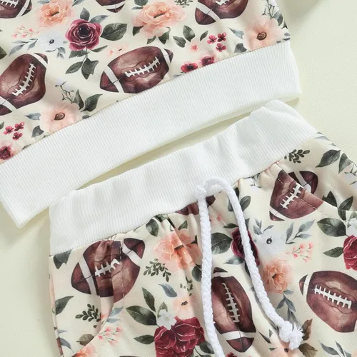 Vista 4 de Muasaaluxi Traje de fútbol para bebé recién nacido, niña, niño, sudadera de manga larga con cuello redondo, pantalones deportivos, 2 piezas, ropa
