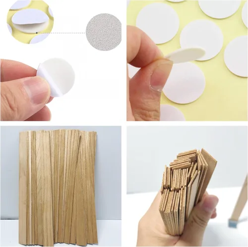 Vista 5 de 120 mechas de madera para velas, madera natural de 0.039 pulgadas de grosor con calcomanías de mecha y clips para hacer velas de bricolaje