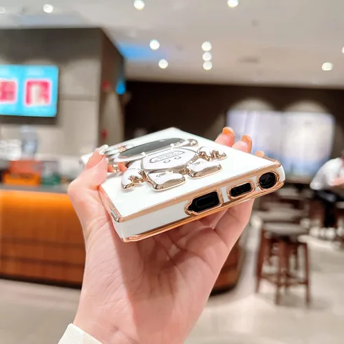 Vista 6 de Omio Funda para Samsung Galaxy S24 Plus con soporte oculto de astronauta, funda de lujo chapado en corazón con borde lateral, pequeño patrón de amor