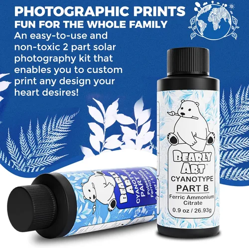 Vista 3 de Bearly Art Cyanotype Kit - Sun - Juego de impresión solar para impresión fotográfica en papel y tela - Sensibilizador de 2 partes - Archivo - Crea