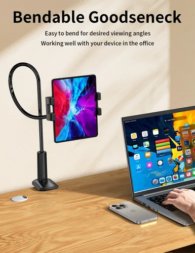 Vista 2 de bokilino Soporte para tablet de cuello de cisne para cama, ajustable, flexible, de brazo largo, abrazadera de montaje en la mesa, compatible