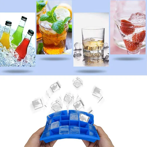 Vista 2 de Bandeja para cubitos de hielo, bandejas cuadradas de silicona para cubitos de hielo apilables de fácil liberación con tapa extraíble, 24 cavidades