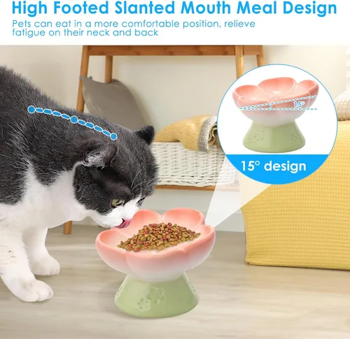 Vista 3 de Cuenco elevado de cerámica para perros para alimentos secos y húmedos, cuenco elevado de comida para gatos de superficie lisa, cuencos de comida