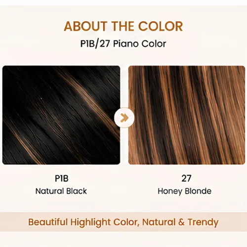 Vista 4 de Cypha Peluca de cabello humano lacio con encaje frontal 1B/27, 13 x 6 HD, cabello humano prearrancado, densidad del 180%, con reflejos de encaje