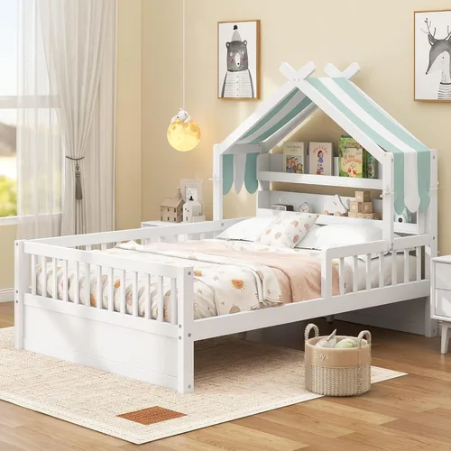 Vista 23 de VilroCaz Cama de plataforma de tamaño individual con barandilla y cabecera multifuncional, base de cama de plataforma de madera con 2 cajones