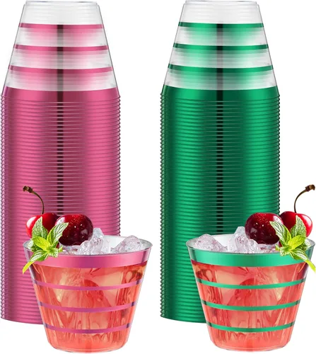Vista 12 de Gejoy 50 vasos de plástico a rayas negras de 9 onzas, desechables a granel, vasos de plástico duro para beber, vasos para bodas, reuniones, Negro