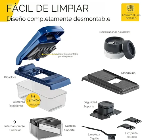 Vista 8 de UltraChop Todo en 1, Picadora de Verduras Resistente de 12 Cuchillas, Contenedor Picador de Alimentos, Espiralizador, Rebanadora Mandolina Picadora
