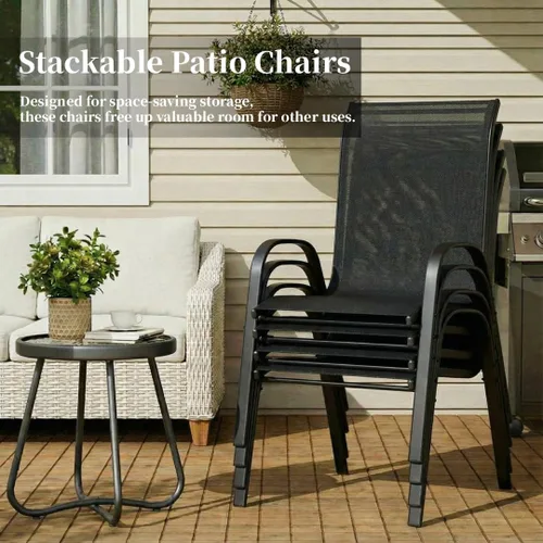 Vista 6 de MAMIZO Sillas de comedor para patio, silla Teslin apilable para todo tipo de clima, juego de sillas transpirables resistentes al aire libre