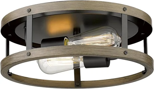 Vista 10 de EAPUDUN FMA1443-FBDT - Lámpara de techo de madera empotrada con pantalla de vidrio transparente, lámpara de techo retro de 2 luces para pasillo