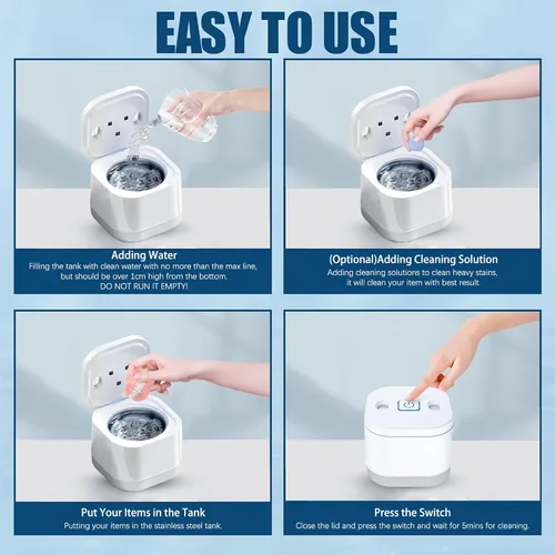Vista 6 de Máquina ultrasónica de limpiador de retenedores U-V, limpiador ultrasónico de 45 kHz para dentaduras, retenedor, protector bucal, alineador, cabezal