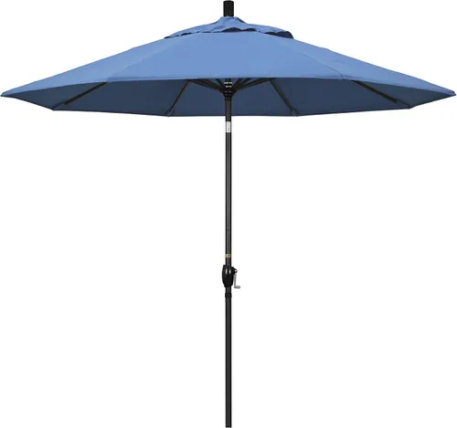 Vista 18 de California Umbrella Paraguas redondo de aluminio de 9 pies, manivela elevadora, botón de inclinación, poste negro, olefina beige antiguo