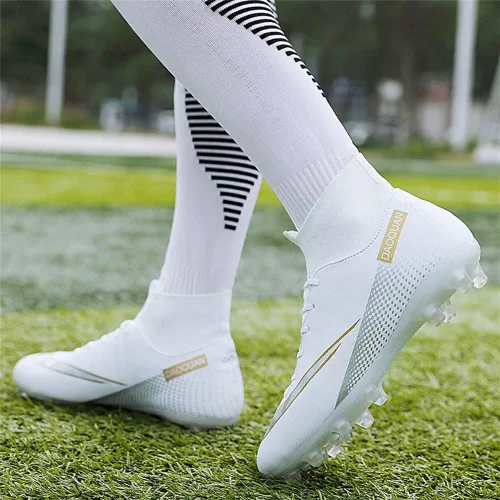 Vista 4 de MFSH Unisex-Cleats Soccer Shoes for Big Boy Fgag High-top Spikes Football Shoes for Younth Professional Training Turf Indoor Ankle Boots Athletic