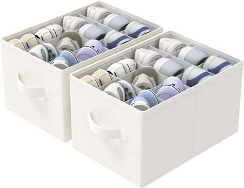 Vista 11 de 2 paquetes de organizadores de zapatos en cubo, caben hasta 24 pares, contenedores de almacenamiento plegables que ahorran espacio, sistema