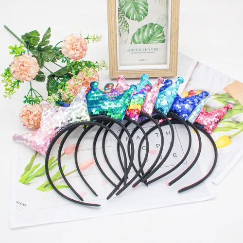 Vista 8 de Diadema de corona con purpurina láser, accesorios para el cabello de lentejuelas para niñas y mujeres, fiesta de cumpleaños, Día Internacional