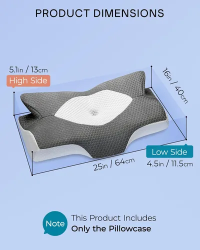 Vista 3 de Elviros Funda de almohada cervical de espuma viscoelástica (gris oscuro) Funda de almohada transpirable con certificación Oeko-Tex, lavable a