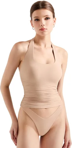 Vista 17 de SUUKSESS Camisetas sin Mangas para Mujer con Cuello Halter Forro Doble Sin Espalda Y2K Modernas para Salir Aguamarina