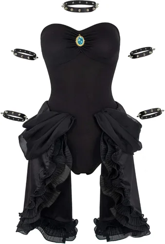 Vista 5 de C-ZOFEK Disfraz de Bowsette para mujer, vestido negro con accesorios