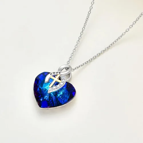 Vista 3 de LONAGO Irish Gifts for Women Heart Celtic Knot Necklace with Heart Shape Blue Crystal from Austria Birthday Gift for Women Girl