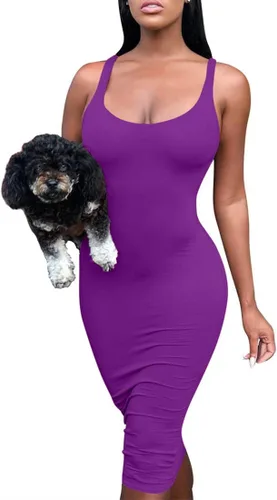 Vista 2 de Mokoru - Vestido sin mangas para mujer, casual, básico, sin mangas, Bodycon Midi Club