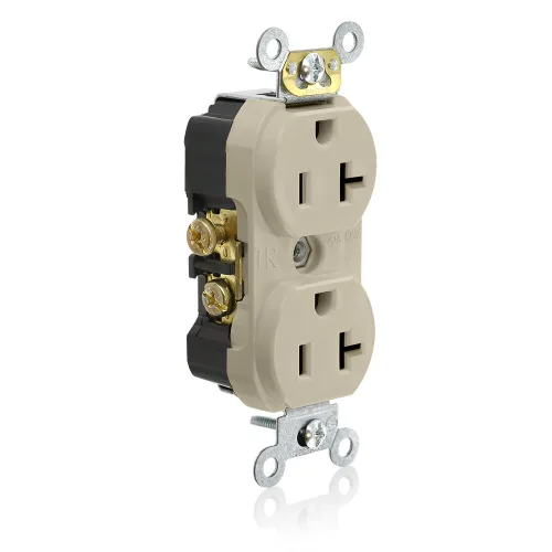 Vista 3 de Leviton Receptáculo dúplex resistente a manipulaciones, 20 amperios, 125 voltios, cable lateral, grado de especificaciones comerciales, sin Blanco
