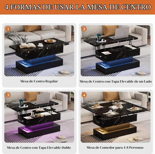 Vista 7 de SYESWAY Mesa de Centro Elevable de 39.4" con Estación de Carga, Mesa de Centro Multifuncional 4 en 1 con Almacenamiento y Compartimentos Ocultos