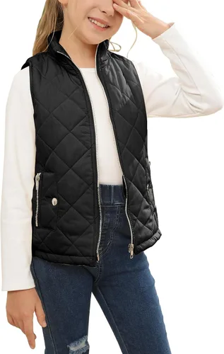 Vista 2 de FISACE Chaleco ligero acolchado con cuello alto y cremallera para niñas, chaleco sin mangas con bolsillo
