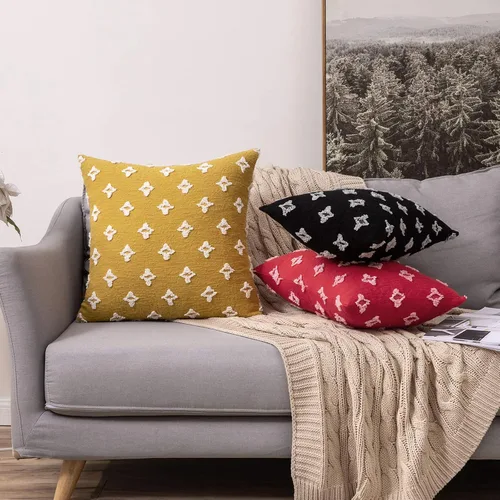 Vista 8 de MIULEE Juego de 2 fundas de almohada decorativas de jacquard rombo, mezcla de fundas de almohada impermeables de 18 x 18 pulgadas, color amarillo