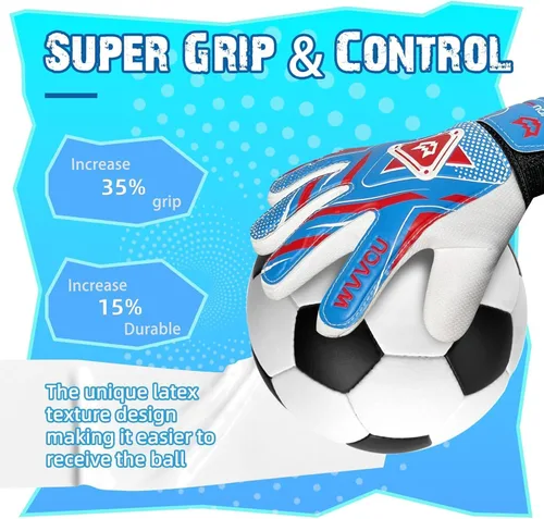 Vista 3 de WVVOU - Guantes de portero para niños, guantes de portero para niños de 8 a 12 años, guantes de portero para jóvenes con doble protección, palma