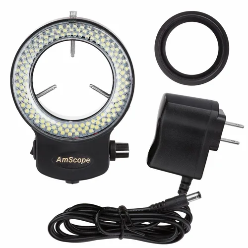 Vista 5 de AmScope anillo iluminador LED-144W-ZK blanco, ajustable, con 144 LED, para microscopio estéreo y cámara