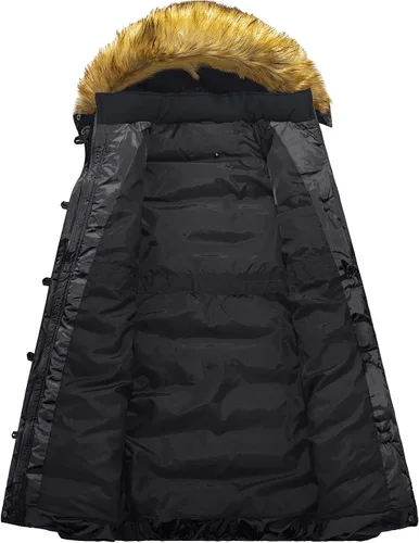 Vista 2 de Szory - Abrigo de invierno con bolsillos de plumón para mujer con capucha de piel extraíble