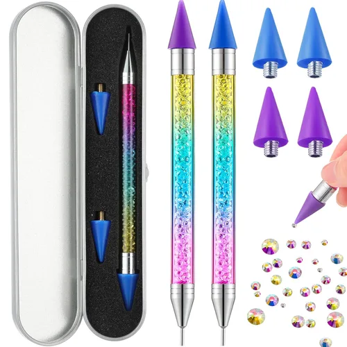 Vista 15 de 2 piezas de lápiz de cera con punta de diamante de imitación y pluma de punteado, selector de gemas de diamante de imitación de doble punta, lápiz