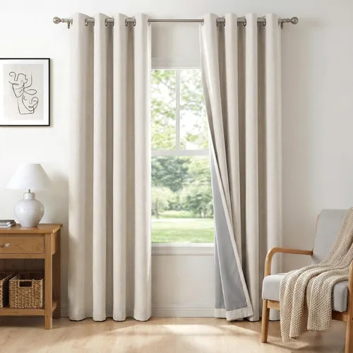 Vista 17 de Cortinas opacas de lino para dormitorio de 45 pulgadas de largo, cortinas beige con ojales para sala de estar, cortinas de oscurecimiento