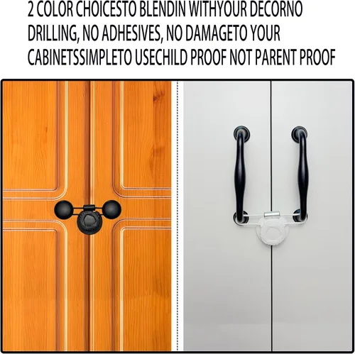 Vista 6 de Cerraduras de gabinete a prueba de bebés, paquete de 5 cerraduras de seguridad ajustables para niños, para armarios, cajones y puertas francesas