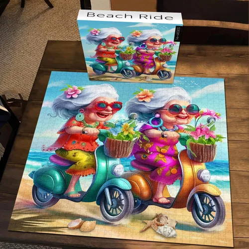 Vista 2 de Rompecabezas de 1000 piezas de playa de verano para adultos, rompecabezas de paseo de playa divertidos de PICKFORU, rompecabezas únicos y difíciles