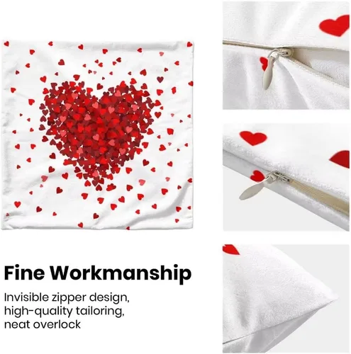 Vista 6 de AEIOAE Juego de 2 fundas de almohada de San Valentín de 16 x 16 pulgadas, almohadas de corazón rojo de amor de algodón para decoración del día