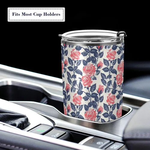 Vista 5 de Nautical Beach Ocean Style Roses Safari - Taza aislada de acero inoxidable con pajilla, resistente a fugas, tazas para café para café, simplemente
