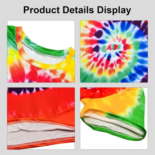 Vista 5 de Disfraz hippie para hombres y mujeres, camiseta colorida de los años 60 y 70, gafas de sol, diadema, collar de la paz, fiesta temática de 4 piezas