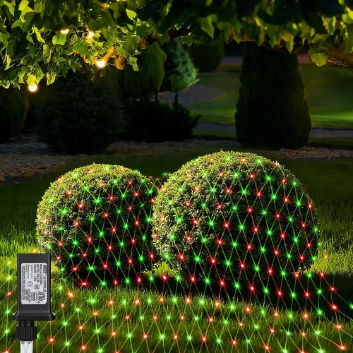 Vista 14 de LYHOPE - Luces de red de Navidad de 12 x 5 pies, 360 luces LED, 8 modos, luces de malla de alambre verde de bajo voltaje para decoraciones