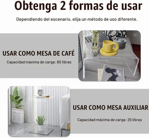 Vista 4 de Mesa auxiliar de acrílico transparente, 24 pulgadas de largo x 14 pulgadas de ancho x 12 pulgadas de alto x 1/2 pulgadas de grosor, mesa auxiliar