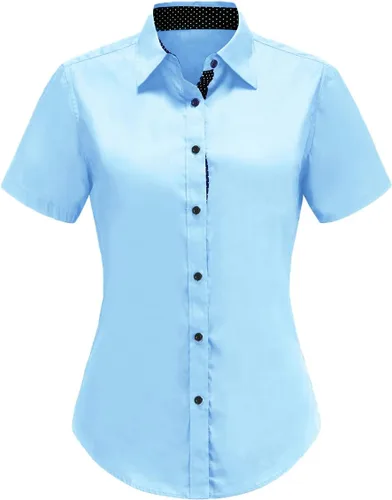 Vista 9 de Women Short Sleeve Button Down Shirts Cotton Camisa Manga Corta para Mujer