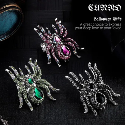 Vista 6 de 3 anillos elásticos de araña de Halloween para dedos de tamaño 6.5 a 9, cierre de bufanda de seda colorida, anillos elásticos de araña para mujer