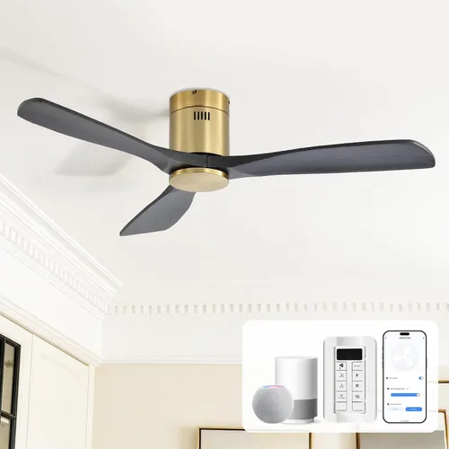 Vista 15 de Sofucor - Ventilador de techo empotrado y de varilla corta de 52 pulgadas con luz, con 3 aspas de madera maciza y control remoto, ventilador