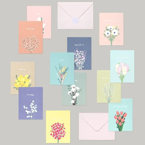 Vista 6 de Monolike Tarjeta Día a día, Flor para ti ver.2 - Mezcla 36 Mini Tarjetas individuales, 36 sobres, 36 pegatinas Paquete