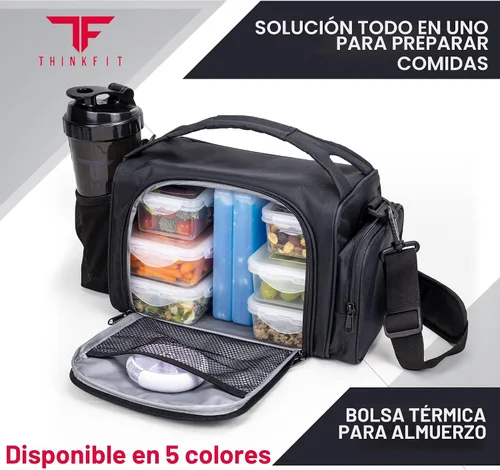 Vista 3 de ThinkFit Lonchera térmica para comida preparada con 6 contenedores para porciones de alimentos sin BPA, reutilizables, aptos para microondas y Negro