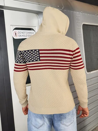 Vista 5 de Zaitun Sudadera con capucha para hombre, de manga larga, de punto sólido, suéter con capucha