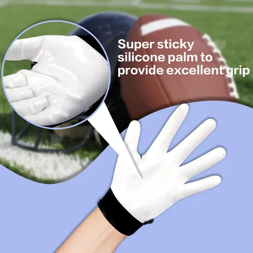 Vista 5 de Guantes de receptor de fútbol americano juvenil, guantes de fútbol americano con agarre de silicona para niños y niñas con Super Stick