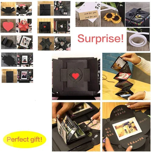 Vista 6 de Caja de regalo creativa de explosión, álbum de fotos de amor DIY como regalo de cumpleaños y caja sorpresa anillo sobre flores de amor abierto