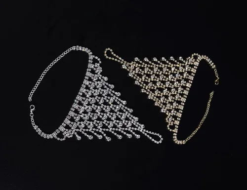 Vista 6 de Jumwrit Pulsera de anillo de dedo para mujer, con diamantes de imitación, con anillo, pulsera esclava, arnés de mano para niñas