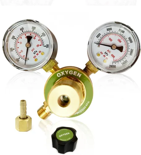 Vista 9 de Medidores de gas de soldadura duales, oxígeno (CGA-540) acetileno (CGA-200) Combo de reguladores (2 unidades), kit completo de latón para tanques