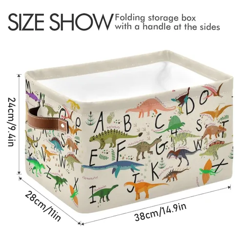 Vista 3 de Emelivor ABC - Contenedor de almacenamiento plegable con asa rectangular impermeable ABC Dinosaurios cesta para almacenamiento cubo organizador
